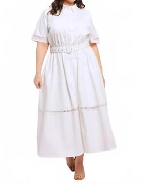 NEW FLYING TOMATO stacie belted midi dress - curve in white